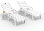Patio Chaise Lounge Chair Set of 2, Oversized Lounge Chair Outdoor with 5 Positions, HDPE, Patio Lounge Chair with Wheels & Cup Holder for Pool, Deck, Poolside,White