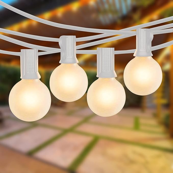 String Lights 25 Ft Frosted Globe G40 Bulbs, Warm White, Waterproof