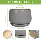 G EPGardening Ceramic Pot for Plants - Modern 6 Inch Round Planter Indoor with Drainage and Tray for Indoor Outdoor Flower, Patio Decor, Teacher Gifts, Grey