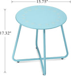 danpinera Outdoor Side Tables with Flower Cut Outs, Weather Resistant Steel Patio Side Table, Small Round Outdoor End Table Metal Side Table for Patio Yard Balcony Garden Blue
