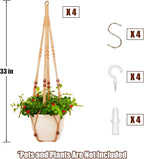 Macrame Plant Hanger Indoor Set,Hanging Planters for Indoor Plants Outdoor,Hanging Plant Holder Basket Pot with 8 Hooks,Boho Home Decor Crochet Beads Window Ceiling,No Tassels 4 Pack,Brown