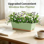 Window Box Planter, 6 Pack Plastic Vegetable Flower Window Planters Boxes 16 Inches Rectangular Flower Pots with Drainage Holes and Saucers (Green)