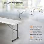 VINGLI 6 feet Plastic Folding Bench,Portable in/Outdoor Picnic Party Camping Dining Seat, Garden Soccer Multipurpose Entertaining Activities, Smooth HDPE Tabletop, 2 Pack, White