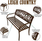Leigh Country Metal Outdoor Bench, Welcome Design, Decorative Patio Seating for Porch/Deck