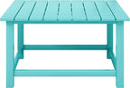 Square Patio Coffee Table, Turquoise HDPE, 30.75 Inch Wide