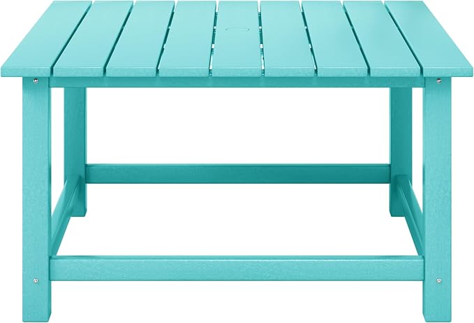 Square Patio Coffee Table, Turquoise HDPE, 30.75 Inch Wide