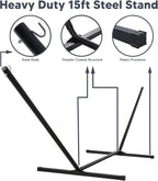 SUNCREAT Double Hammock with 15 ft Stand, Outdoor Hammock with Stand, Balance Straps, Light Gray