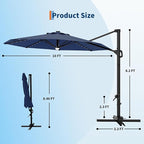 Garvee 10 ft Cantilever Patio Umbrella with Solar Lights, 360° Rotation Offset Umbrella, Easy Crank & Tilt Adjustment, UV Protection for Backyard, Poolside, Deck -Navy Blue