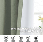 H.VERSAILTEX Linen Curtains 100% Blackout Curtains for Bedroom 45 inch Long Full Light Blocking Nature Linen Blended Window Curtains for Living Room Nickel Grommet (2 Panels, Heathered Dried Sage)