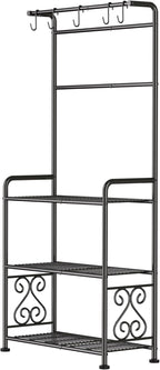 Plant Stand Indoor Outdoor Heavy Duty Metal - 56.4" Tall 3-Tier Shelf for Multiple Plants, Flowers, Rustproof Black Storage Rack for Patio, Balcony, Living Room, Garden, Includes Hooks&Adjustable Feet
