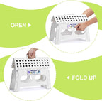 Delxo 9 Inch Folding Step Stool for Kids and Adults,15-Inch Extra Wide Height Large Platform Heavy Duty Stepping Stool More Safe and Comfortable Non Slip Foldable Step Stool White