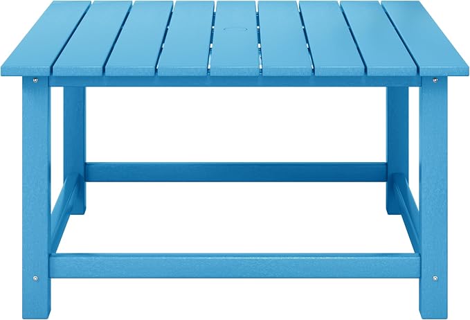Outdoor Patio Coffee Table, Square HDPE, Pacific Blue, 30.75 In
