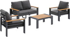 Aoxun Aluminum Outdoor Patio Furniture Set, 4 Seats Outdoor Sectional with Coffee Table, Patio Conversation Sets with Upgraded Armrests and Cushions for Backyard, Garden and Poolside