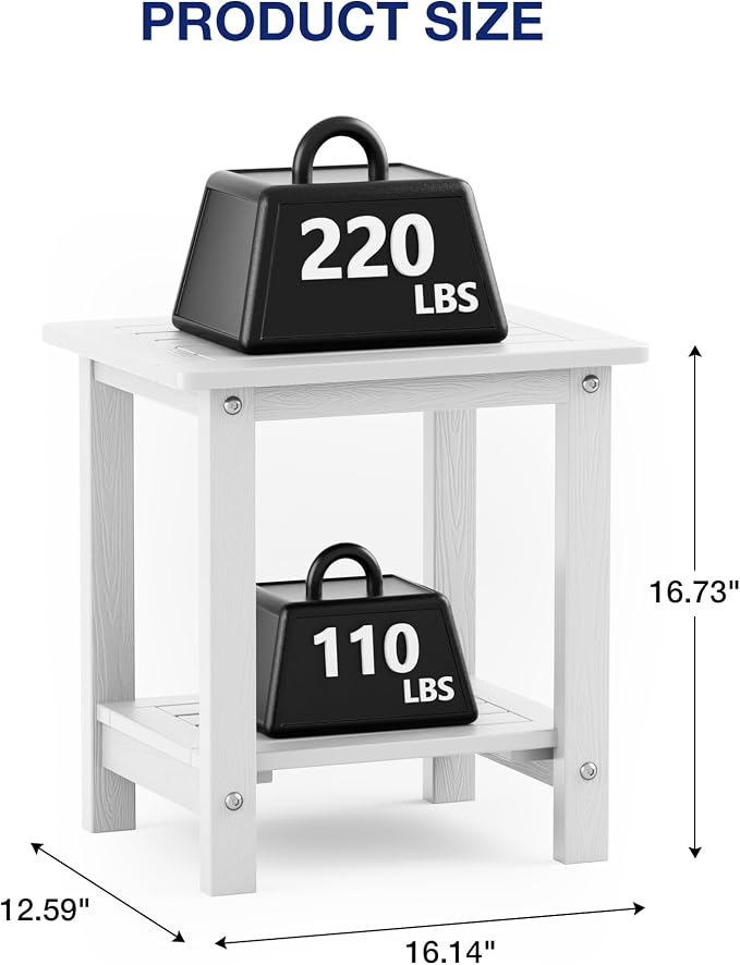 Outdoor Side Tables Set of 2, 16-Inch HIPS Weather-Resistant End Tables