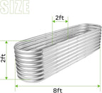 Land Guard 8×2×2ft Galvanized Raised Garden Bed Kit, Raised Garden Boxes Outdoor, Oval Metal Raised Garden Beds for Vegetables, Silver