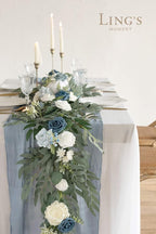 Artificial Flowers Garland, 6 Ft Dusty Blue Rose and Eucalyptus Vine
