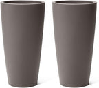 Step2 Tremont Tall Round Tapered Planter, 28" Tall 2-Pack, Indoor/Outdoor Plants, Efficient Drainage, Durable Resin, Dark Cedar