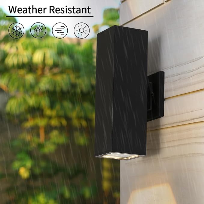Outdoor Wall Light, Modern Matte Black Aluminum Sconce with Glass