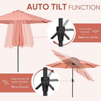 Tempera Patio Market Outdoor Table Umbrella with Auto Tilt and Crank, Large Sun Umbrella with Sturdy Pole & Fade Resistant Canopy, Easy to Set