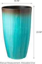 Glitzhome 23.5" H Tall Outdoor Planter, Set of 2 Large Tall Planters with Gradient Turquoise Faux Ceramic Finish, Large Flower Pots for Porch Garden Patio Indoor All Season Decor,with Drainage Holes