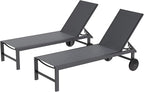 Shintenchi 2 PCS Outdoor Chaise Lounges Chair with Wheels Aluminum Reclining Patio Lounge Chairs with 5 Adjustable Position Recliner for Patio, Beach, Yard, Pool Patio Furniture Set,Dark Grey
