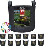 JERIA 12-Pack 15 Gallon Grow Bags, 300G Thickened Nonwoven Garden Pots,Heavy Duty Fabric Pots with Reinforced Handles