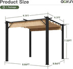 Aoxun 10'x10' Outdoor Pergola, Patio Aluminum Pergola with Upgraded Retractable Canopy, Heavy Duty Metal Pergolas and Gazebos with Adjustable Sun Shade Cover for Modern Backyard, Deck, Garden