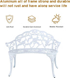 JARDIN DE CENTENNIAL Patio Garden Bench Metal Park Bench Cast Aluminum Outdoor Furniture with Floral Rose for Patio,Park,Lawn,Yard (White)