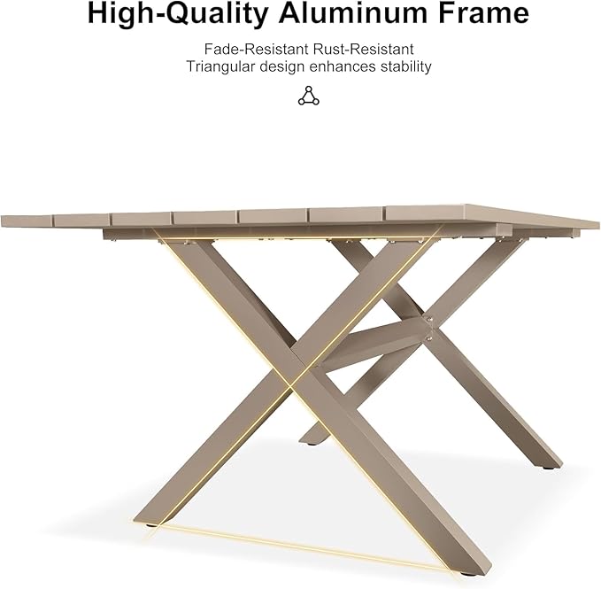 PURPLE LEAF 7 Pieces Longer Outdoor Dining Set with Patio Aluminium Dining Table and Wicker Chairs Modern Furniture Cushions Sets for Backyard Indoor Decor Kitchen Champagne