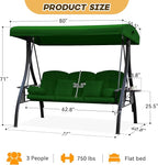 3 in 1 Outdoor Porch Swing with Adjustable Canopy, 3 Seat Outdoor Swing for Adults, Patio Swing Chair with Thickened Cushions,Pillows & Cup Holders for Backyard, Porch, Garden (Green)