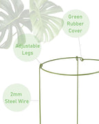 5 Pack Plant Support Stakes, Adjustable Plant Ring Cages with Green Rubber Wrapping, Ideal for Orchids, Indoor and Outdoor Potted Plants, 6" Wide x 11" High