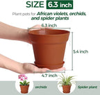 T4U 6 Inch Plant Pot 8-Pack, Plastic Planter with Drainage Hole and Saucer, Decorative Nursery Pots Bulk for African Violet, Snake Plant, Succulent, Herb and Plants Indoor (8 Pcs 6" Pots)