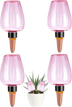 4 Pcs Plant Watering Globes Self Watering Planter Insert Plants Top Fill Water Device Plastic Water Bulbs Slow Release Terracotta for Plants, Pink