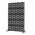 VEVOR Metal Privacy Screen, 47" W x 72" H, Outdoor Privacy Screens 5-Panel, Freestanding Outdoor Divider with Stand, Decorative Garden Steel Privacy Fence for Balcony Patio Indoor Room Black