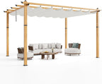 10 x 13 ft Aluminum Pergola with Adjustable Canopy, Outdoor Metal Pergola, Imitation Wood-Grain Sun Shade Shelter for Garden Patio Backyard Deck