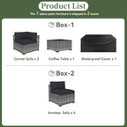 Aoxun 7 Piece Patio Furniture Set Wicker Rattan Patio Conversation Set Outdoor Sectional Sofa Set with Coffee Table and Thickened Cushions, Grey/Black(Waterproof Cover Included)