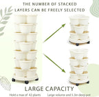 Umigy 2 Set Ivory 2 Set of 7 Tier Stackable Vertical Planters with Removable Wheels and Tools Tower Planters Strawberry Herb Flower Vegetable Pots Indoor Outdoor Gardening Pots