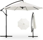 VECELO 10ft Offset Patio Umbrella, Cantilever Umbrella, Hanging Outdoor Umbrellas with 8 Ribs, Market Umbrella w/UV Protection Waterproof for Market/Backyard/Pool/Garden/Lawn, Handy Crank&Cross Base