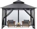 MASTERCANOPY Outdoor Garden Gazebo for Patios with Stable Steel Frame and Netting Walls (9x9,Dark Gray)