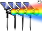 KEV Solar Spot Lights Outdoor,18 LEDs Solar Flood Lights with 8 Modes &Colored Adjustable &IPX65 Waterproof,Christmas Solar Spotlight for Driveway/Backyard/Landscape/Tree/Garage(Multicolor,4 Pack)