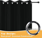 HolidayIdeas Extra Wide Outdoor Curtains for Patio Waterproof, 2 Panels - 110 x 84 Inch - Privacy & Light Filtering Curtains Grommet Outside Curtains for Porch, Gazebo, Pergola, Backyard (Black)