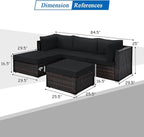 Tangkula 5 Piece Patio Rattan Furniture Set, Outdoor Sectional Rattan Sofa Set with Back & Seat Cushions, Wicker Conversation Set with Tempered Glass Table for Backyard Porch Poolside (Black)
