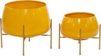 Deco 79 Metal Indoor Outdoor Planter Small Planter Pot with Removable Stand, Set of 2 Planters 8", 10"H, Yellow