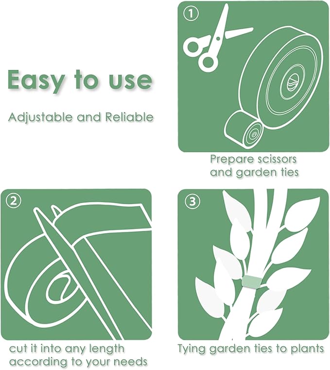 Garden Tie Green Tape, Plant Supports, Gentle On Plants (65.6ft × 0.6 inch, 1 roll, Green)