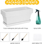 6 Packs Window Box Planter, 17 Inches Flower Window Box Rectangular Plastic Vegetable Planters with Trays for Windowsill, Patio, Garden, Balcony, Porch White