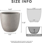 Kante 14 Inch Dia Round Concrete Planter, Indoor Outdoor Large Plant Pot with Drainage Hole and Rubber Plug for Home Patio Garden, Weathered Concrete