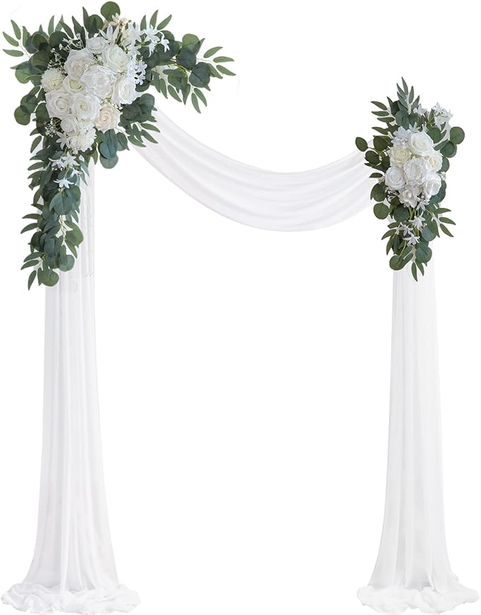 Artificial Flowers Wedding Arch Kit, White and Ivory, 26 Ft Drape