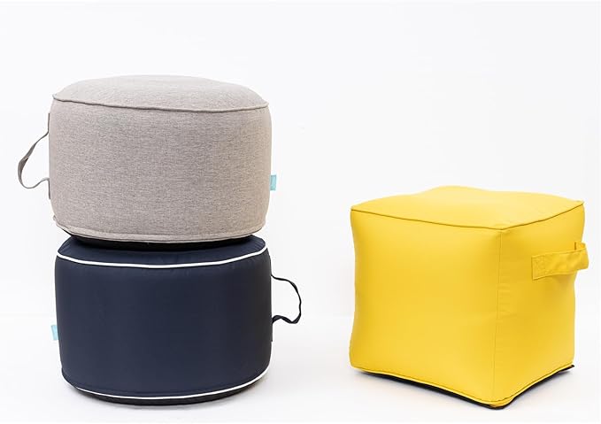 QILLOWAY Indoor/Outdoor Inflatable Stool,Round Ottoman,All Weather Foot Rest for Camping or Home,Navy Blue