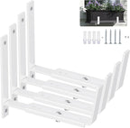 Y&M 4 Pack Adjustable Planter Box Brackets (6 to 12.5 in), Universal Window Box Brackets, Heavy Duty Iron Flower Box Wall Mounting Hooks for Balcony, Fences, Patio, and Garden - White