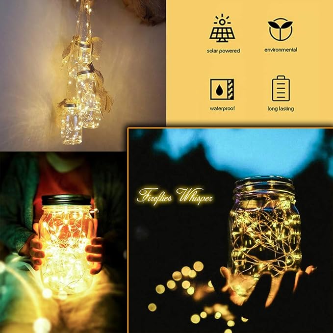 Solar Mason Jar Lid String Lights, Warm White, 8 Pack